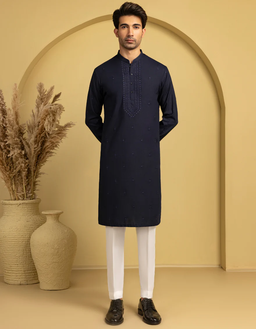 NAVY BLUE COTTON SPECIAL KURTA | JJK-SP-A-34942/S25/JJ1001-FL
