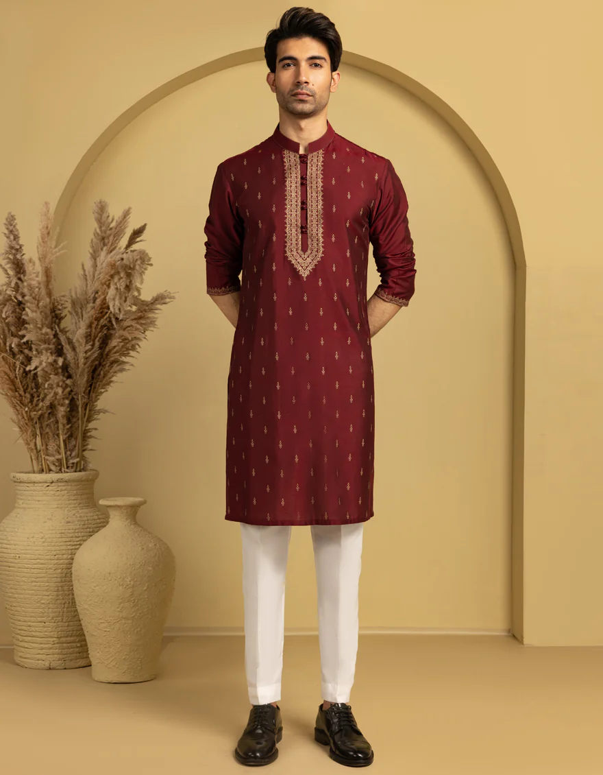 MAROON BLENDED SPECIAL KURTA | JJK-SP-A-50064/S25/J