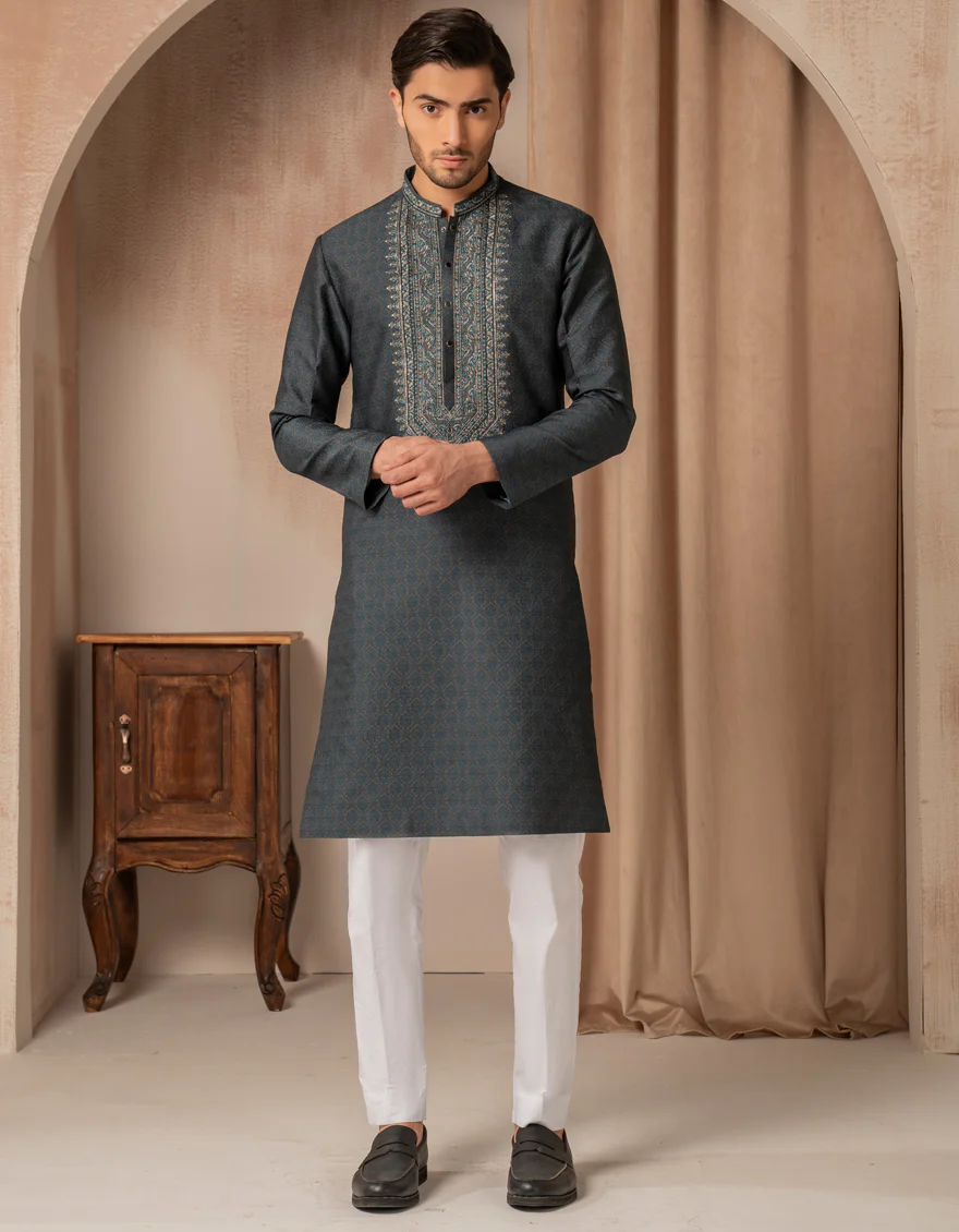 TEAL BLENDED SPECIAL KURTA | JJK-SP-A-50132/S25/J