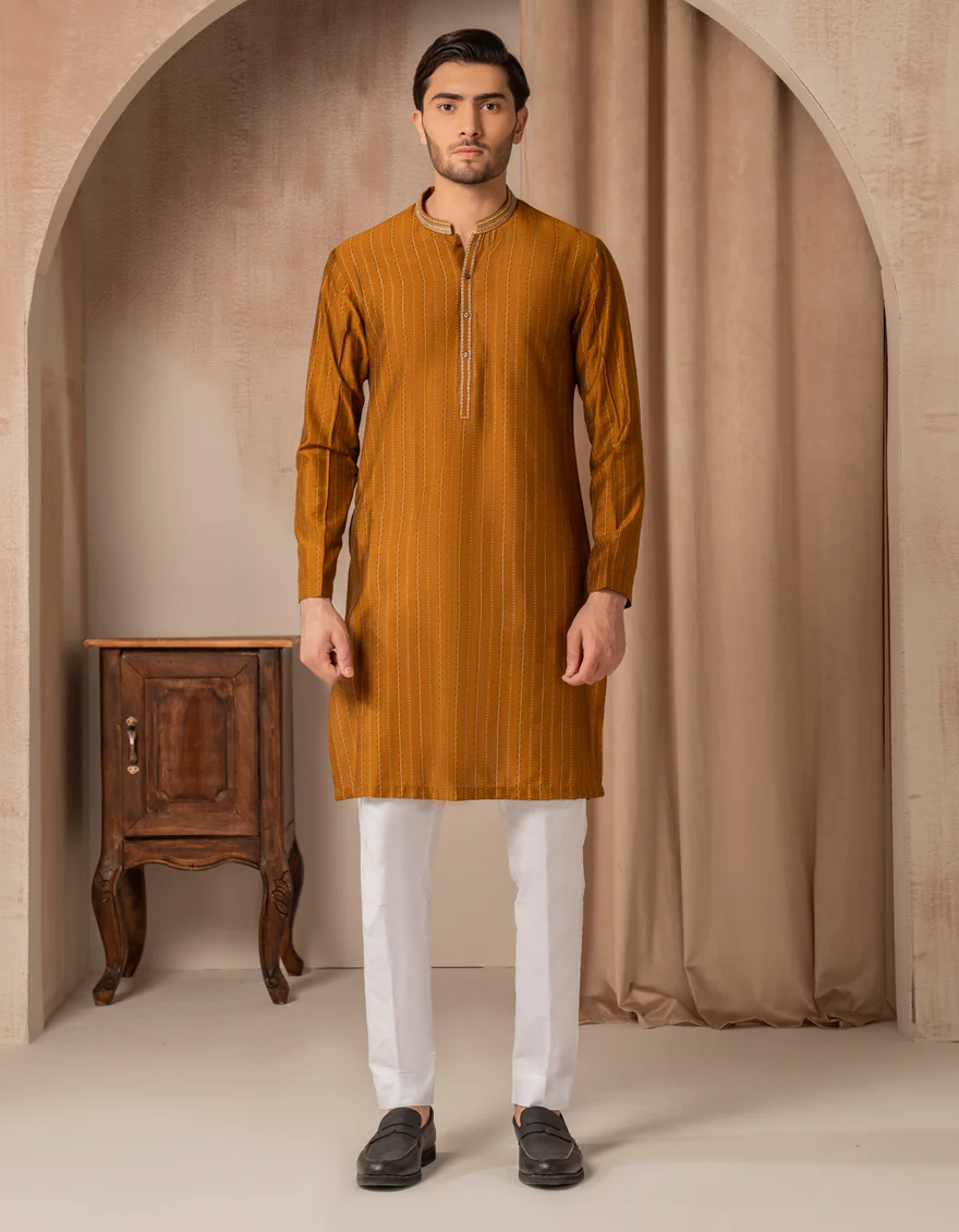 OCHRE BLENDED SPECIAL KURTA | JJK-SP-A-50274/S25/JJ10050-FL