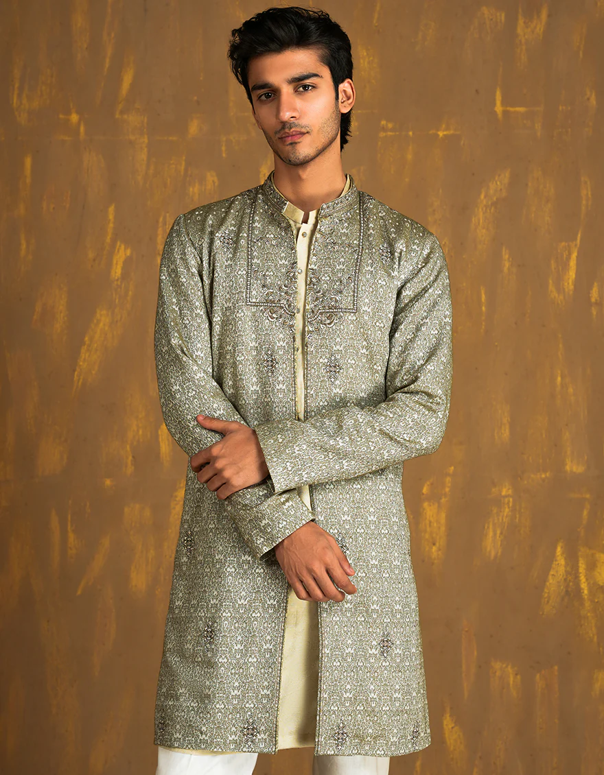 GREEN BLENDED KURTA | JJK-SP-INR-A-45513/A24/JJ9512-FL - Image 2