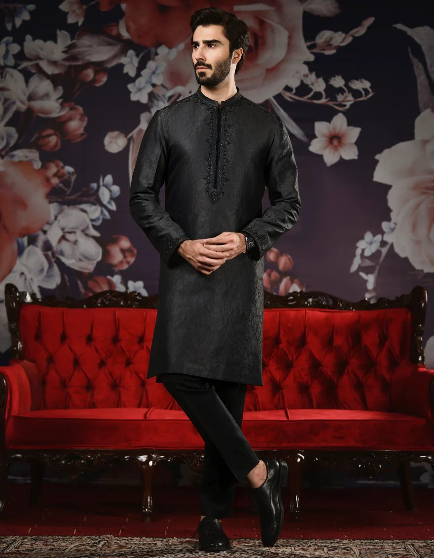 BLACK JAMAWAR KURTA | JJK-SP-US-40148/S21/JJ7266-FL