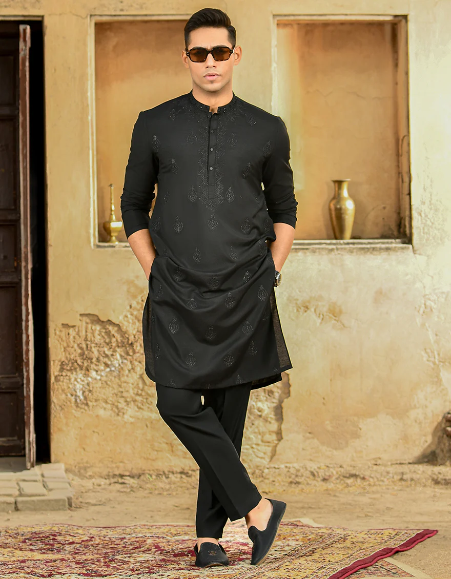 BLACK BLENDED KURTA | JJK-SP-US-42294/S22/JJ8075-FL