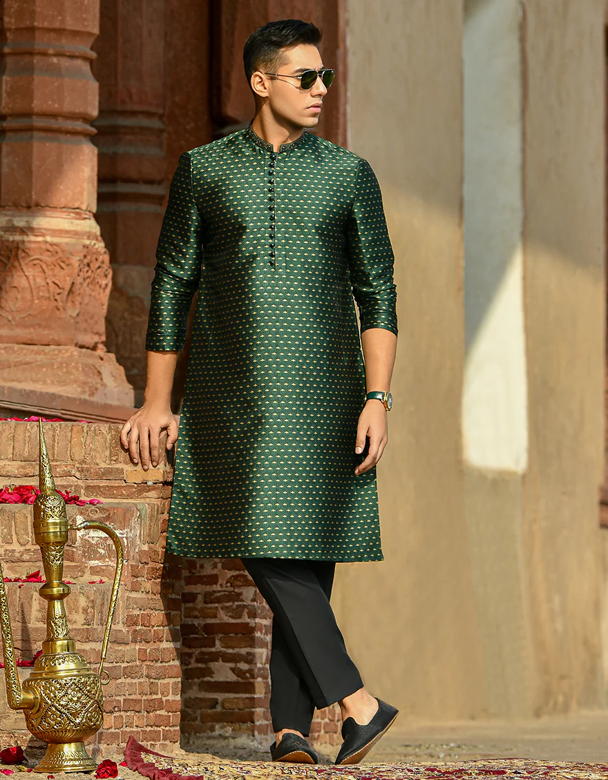 DARK GREEN KURTA | JJK-SP-US-42301/S22/JJ8022-FL