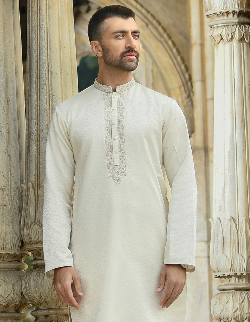 OFF WHITE BLENDED KURTA | JJK-SP-US-42306/S22/JJ8140-FL - Image 3
