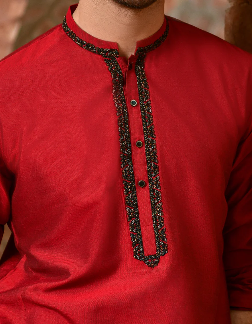 RED BLENDED KURTA | JJK-SP-US-42370/S21/JJ8139-FL - Image 2