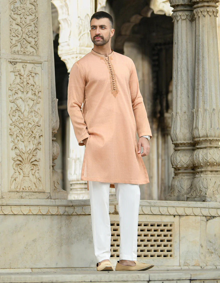 PEACH BLENDED KURTA | JJK-SP-US-44030/A22/JJ8137-FL