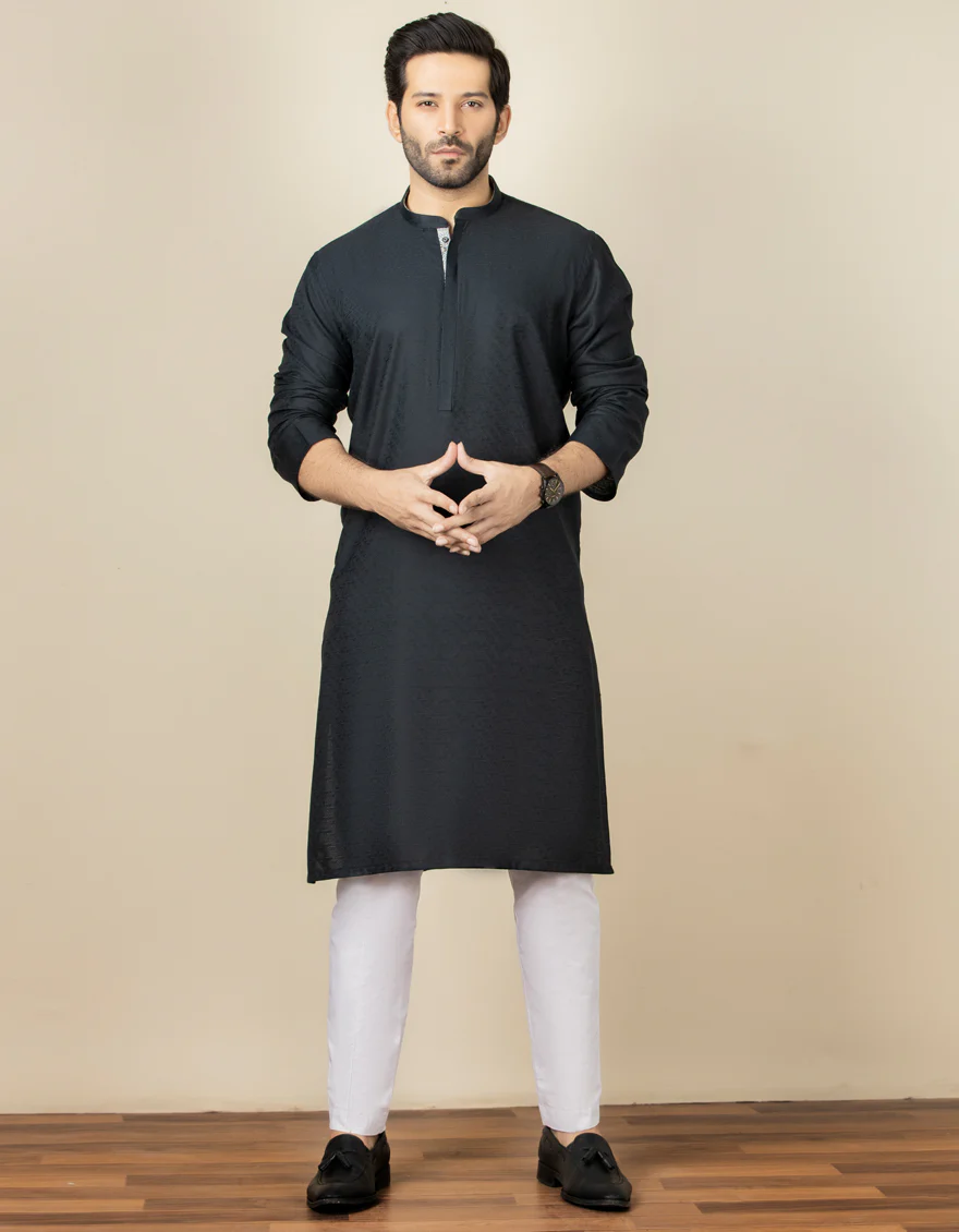 BLACK COTTON KURTA | JJK-US-40303/A22/DMR12163-PN