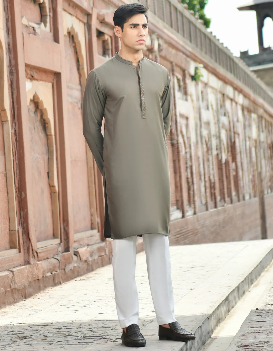 ARMY GREEN BLENDED KURTA | JJK-US-43154/A22/JJ8268-SF
