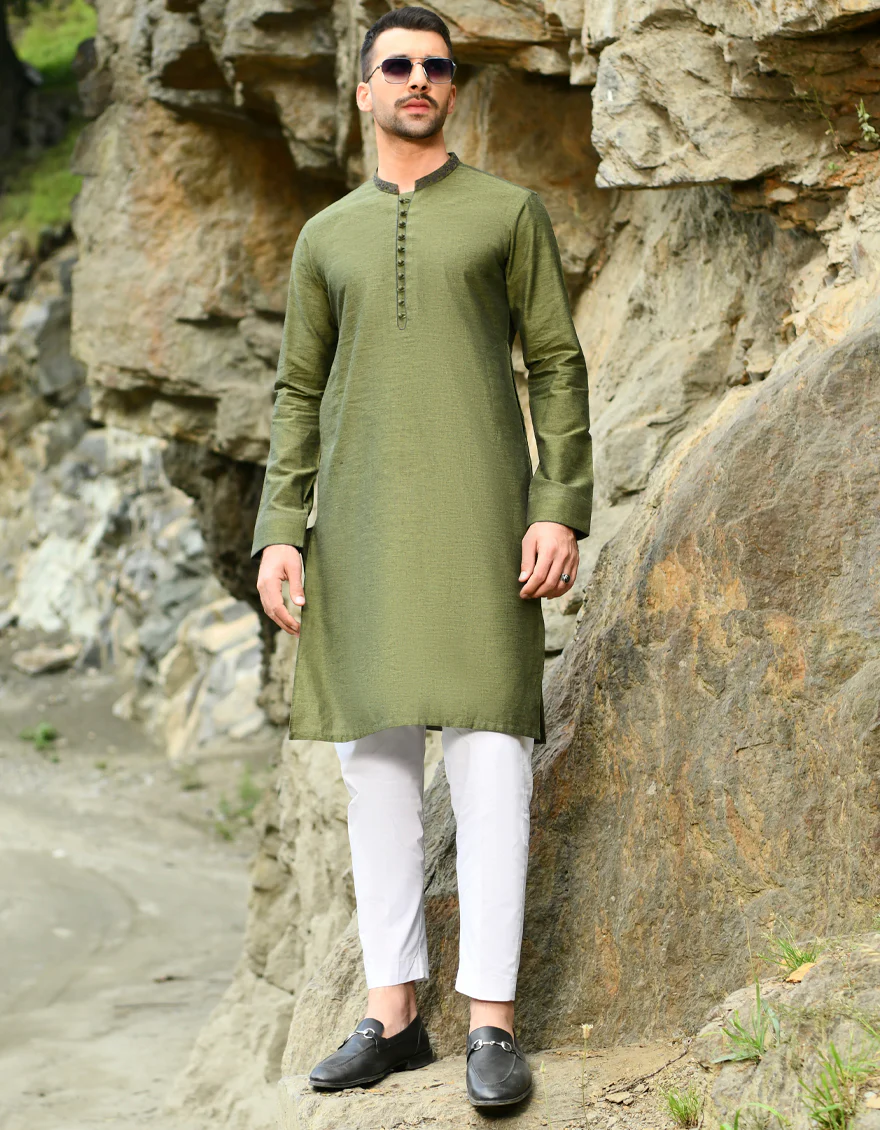GREEN COTTON KURTA | JJK-US-44140/A22/JJ8410-SF