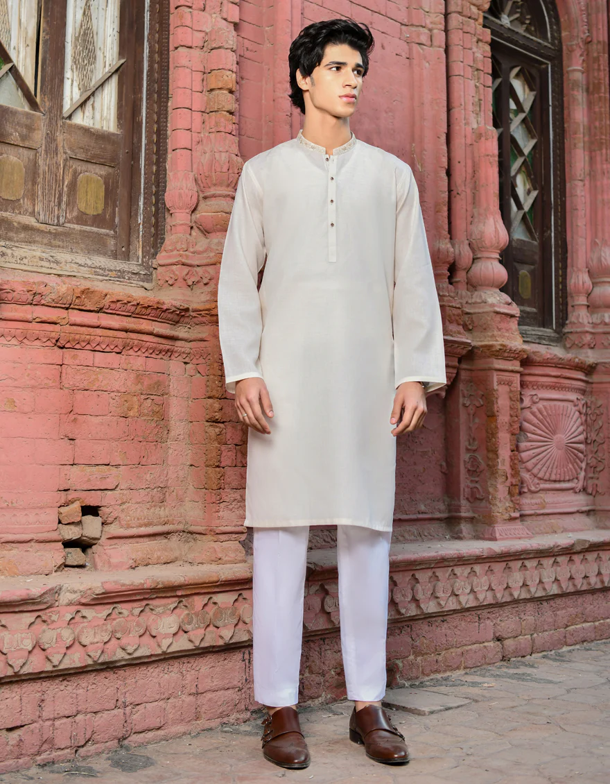 CREAM BLENDED KURTA | JJK-US-44190/A23/JJ8832-SF