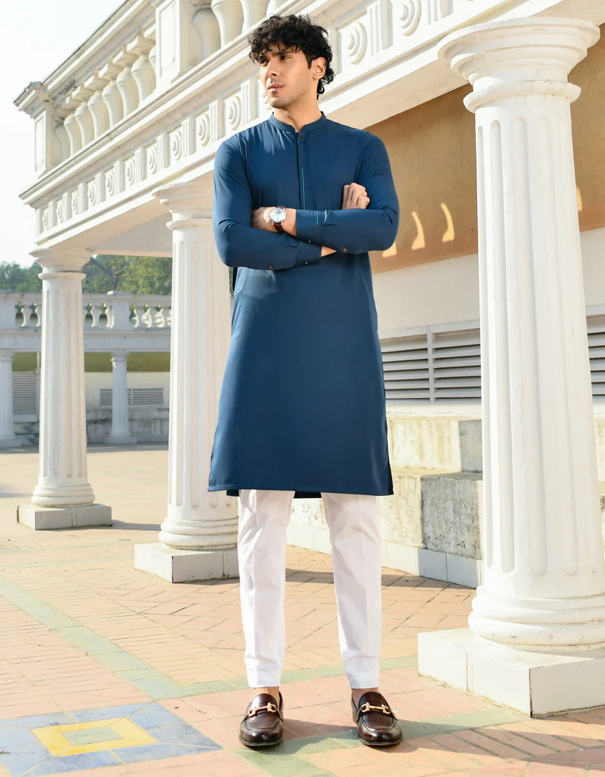 TEAL BLUE BLENDED KURTA | JJK-US-44216/A23/JJ8789-CL