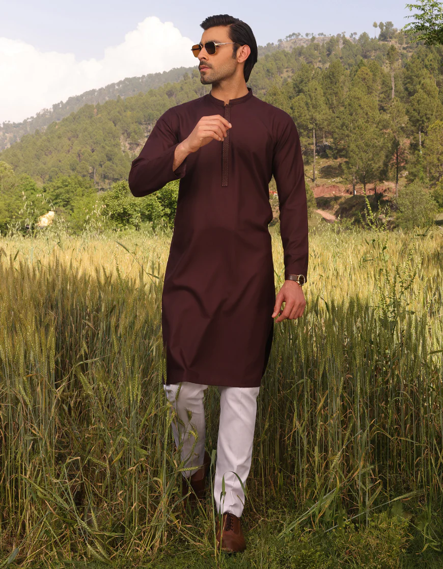 DARK BROWN BLENDED KURTA | JJK-US-44250/A23/JJ8867-SF