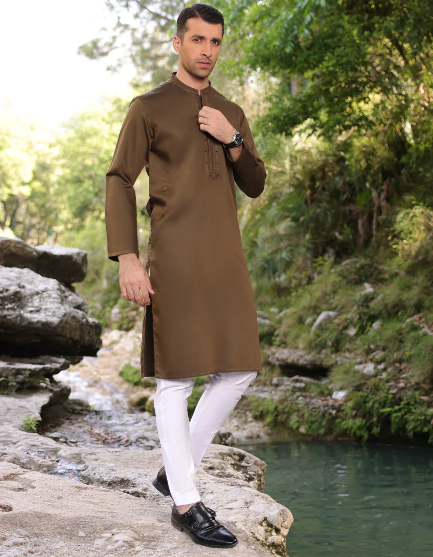OLIVE GREEN BLENDED KURTA | JJK-US-44253/A23/JJ8793-SF
