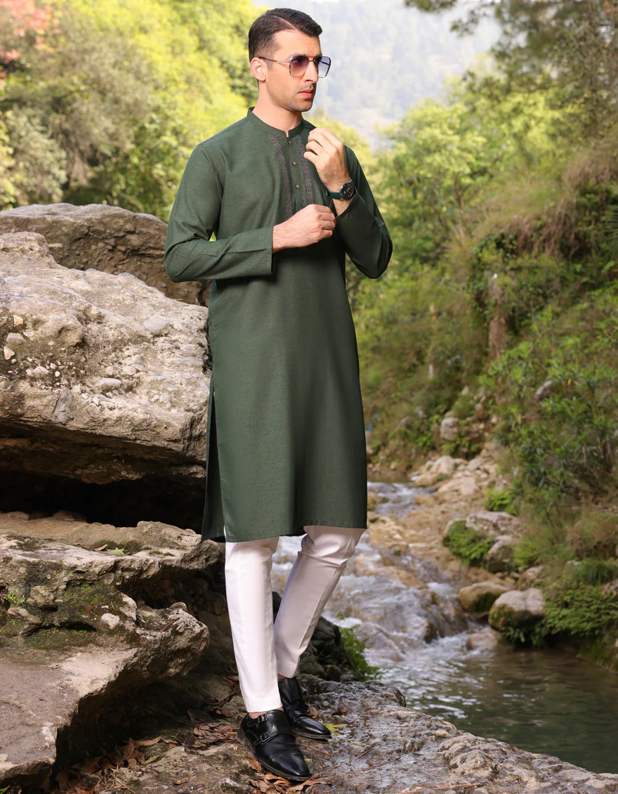 PARROT GREEN BLENDED KURTA | JJK-US-44273/A23/JJ8792-SF
