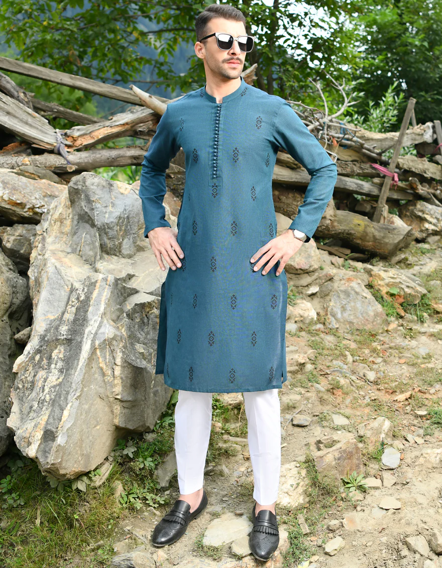 TEAL COTTON KURTA | JJK-US-45053/A22/JJ8404-CL