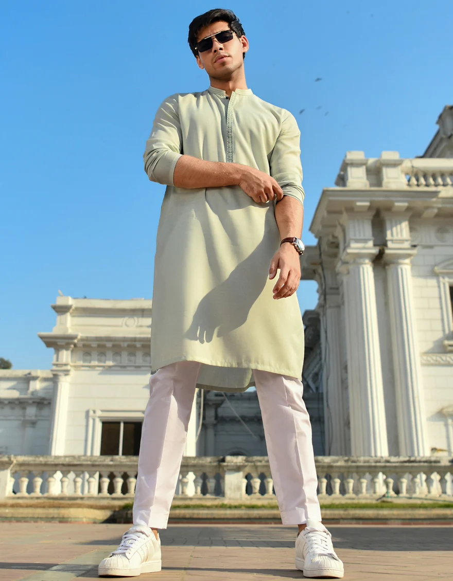 LIGHT GREEN BLENDED KURTA | JJK-US-45122/A23/JJ8832-FL