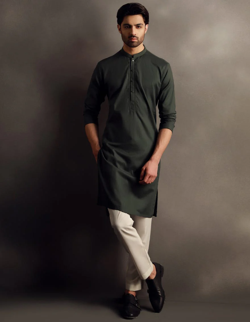 DARK GREEN COTTON KURTA | JJK-W-33042/S24/JJ9585-SF