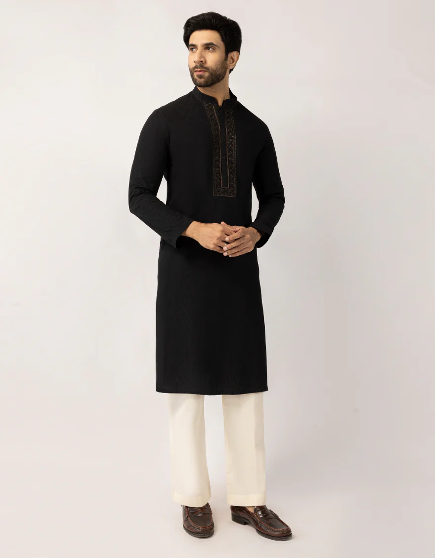 BLACK COTTON KURTA | JJK-W-50546/S25/JJ10445-FL