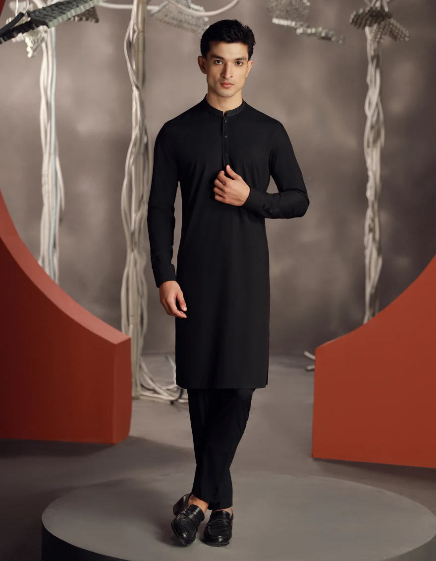 BLACK BLENDED KURTA TROUSERS | JJKP-A-33019/S24/JJ9423-SF