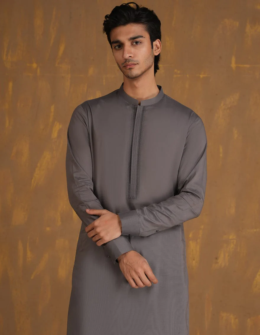 GREY COTTON KURTA TROUSERS | JJKP-A-33081/S24/JJ8795-SF
