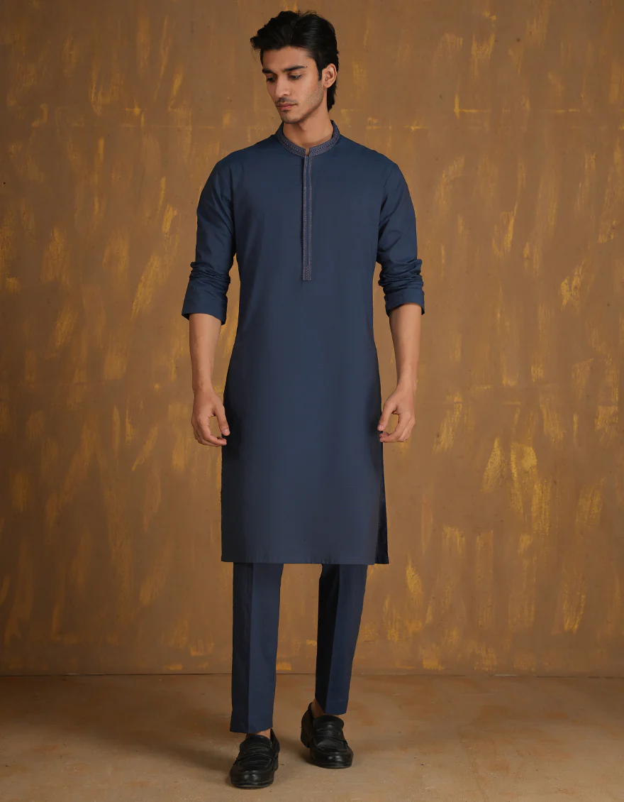 BLUE COTTON KURTA TROUSERS | JJKP-A-33098/S24/JJ8795-SF