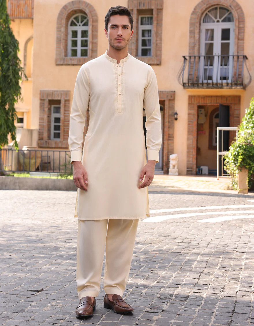CREAM BLENDED KURTA TROUSERS | JJKP-A-33245/S25/JJ1