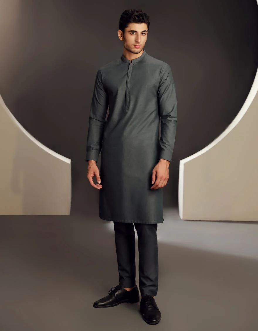 GREY COTTON KURTA TROUSERS | JJKP-A-34829/S24/JJ9497-CL