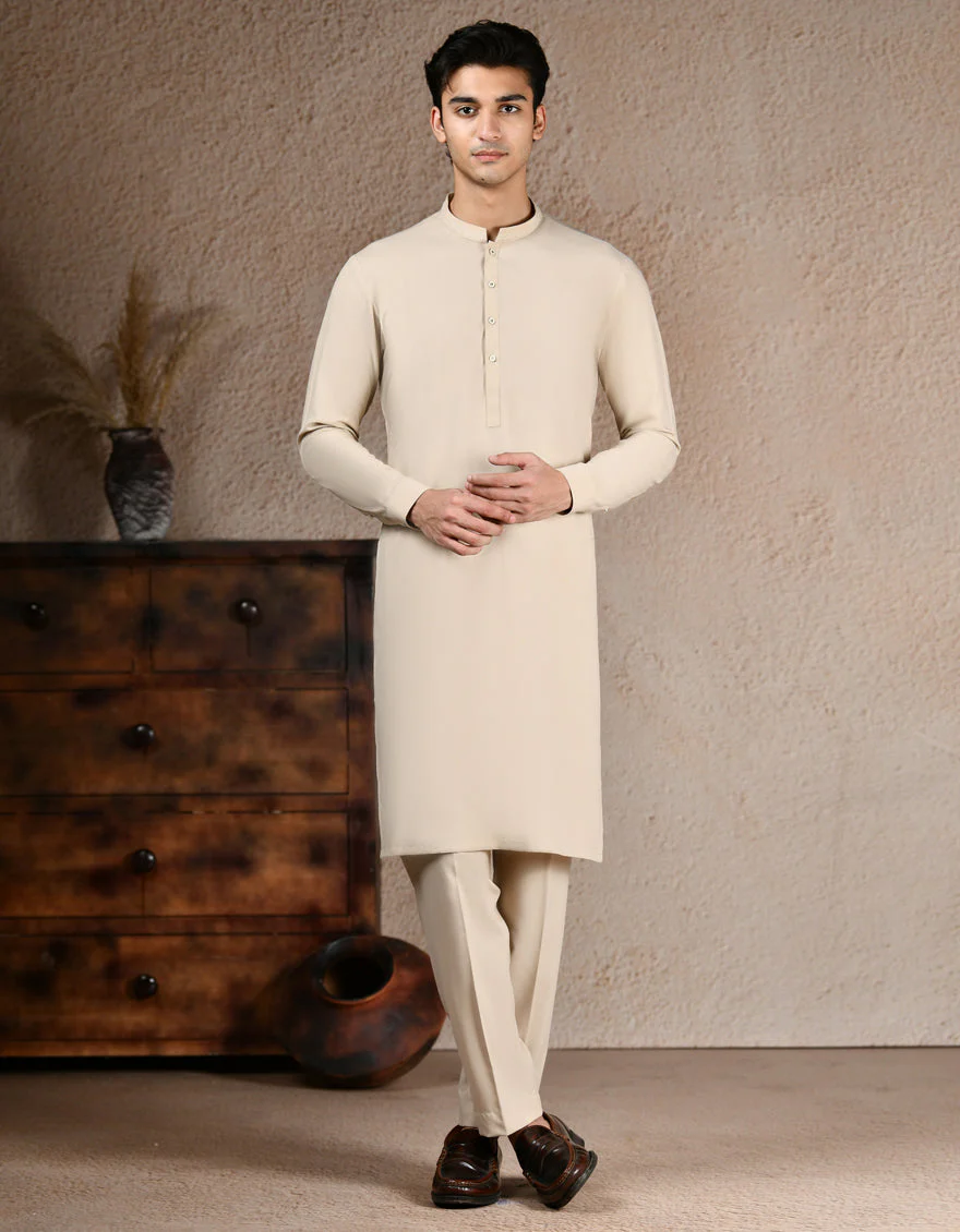 BEIGE BLENDED KURTA TROUSERS | JJKP-A-34995/S25/JJ10063-SF
