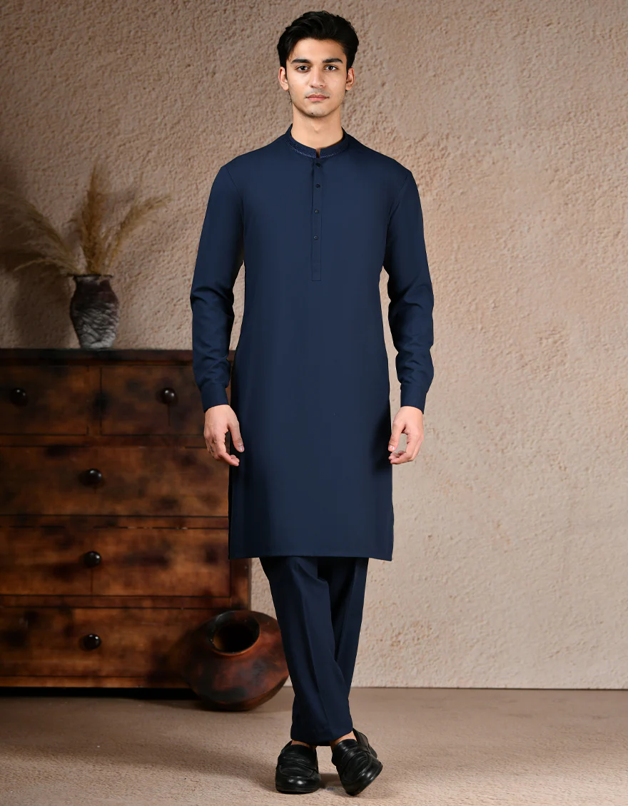 NAVY BLUE BLENDED KURTA TROUSERS | JJKP-A-34999/S25/JJ10063-SF