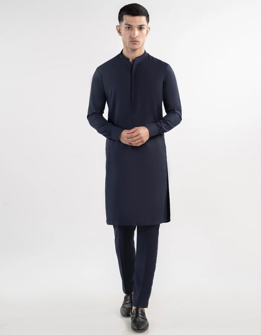 NAVY BLUE BLENDED KURTA TROUSERS | JJKP-A-46587/S24/JJ9364-SF