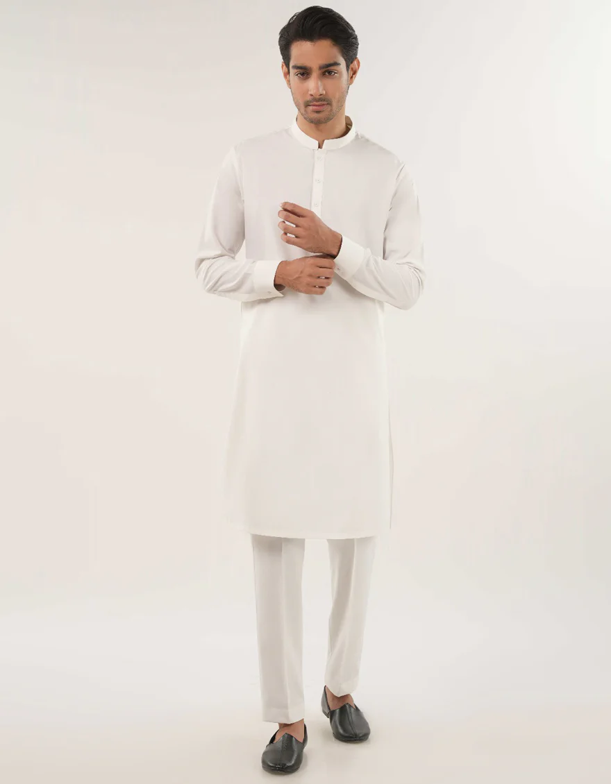 WHITE BLENDED KURTA TROUSERS | JJKP-A-47502-AP/S25/JJ9737-PN