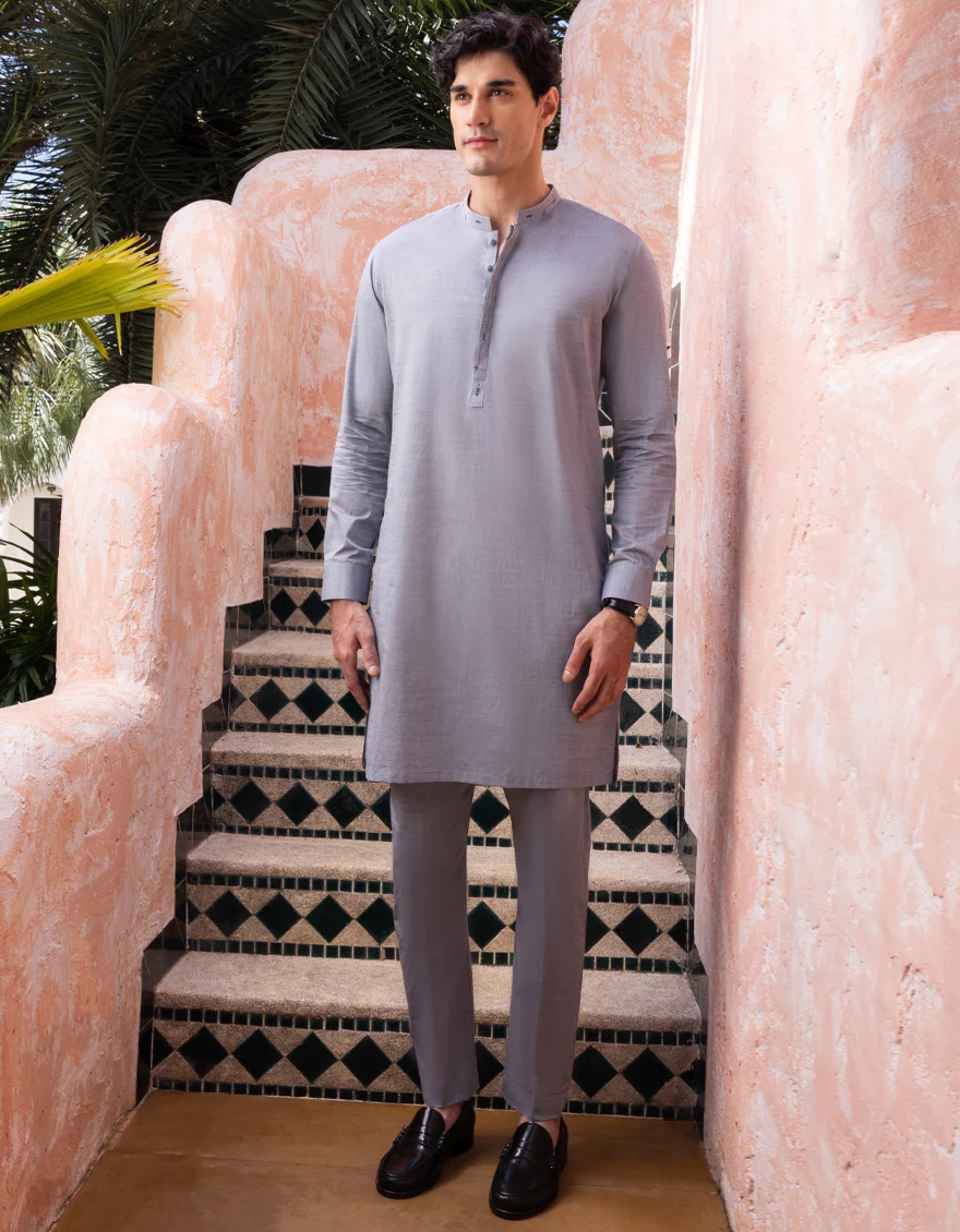 STEEL BLUE COTTON KURTA TROUSERS | JJKP-A-US-32655/W22/JJ7695-CL