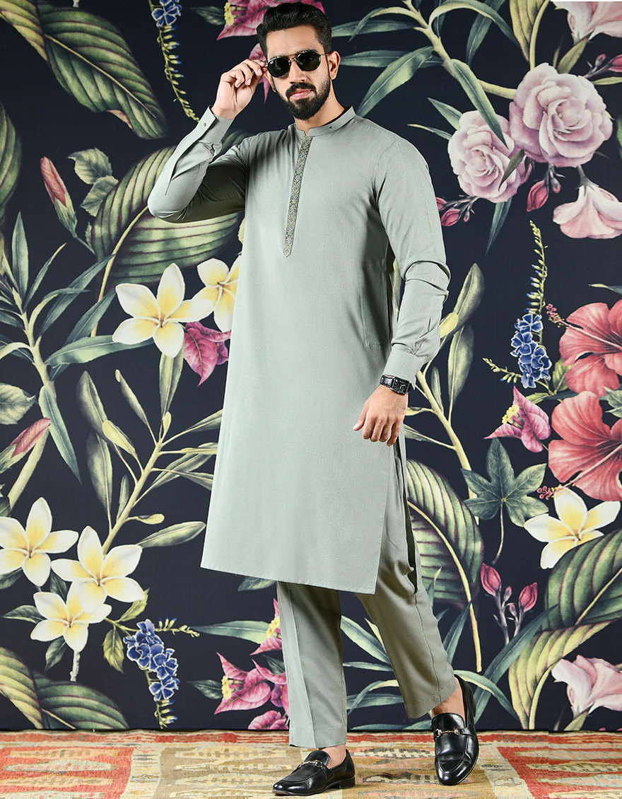 ARMY GREEN VISCOSE KURTA TROUSERS | JJKP-A-US-43078/S22/JJ8154-SF