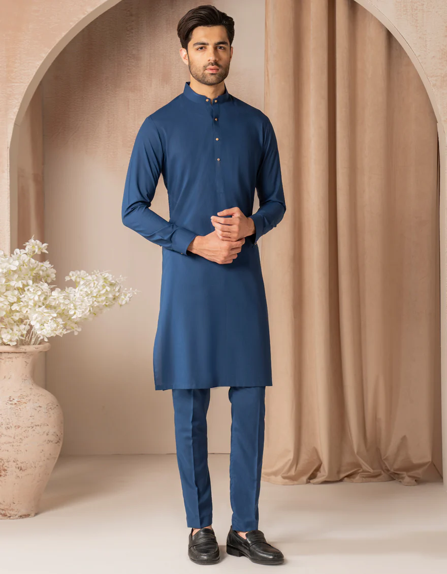 BLUE BLENDED KURTA TROUSERS | JJKP-S-33412/S25/JJ10029-CL