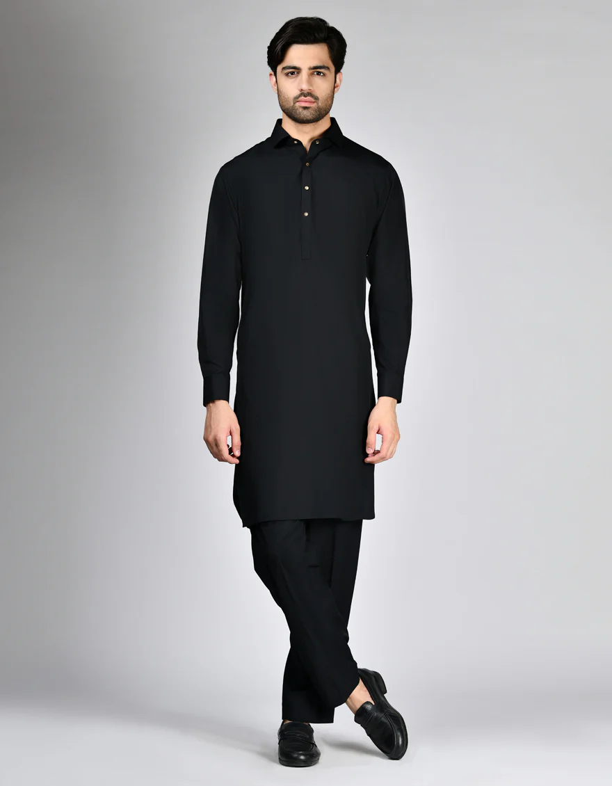 BLACK BLENDED KURTA TROUSERS | JJKP-S-47329/S24/JJ9462-PN
