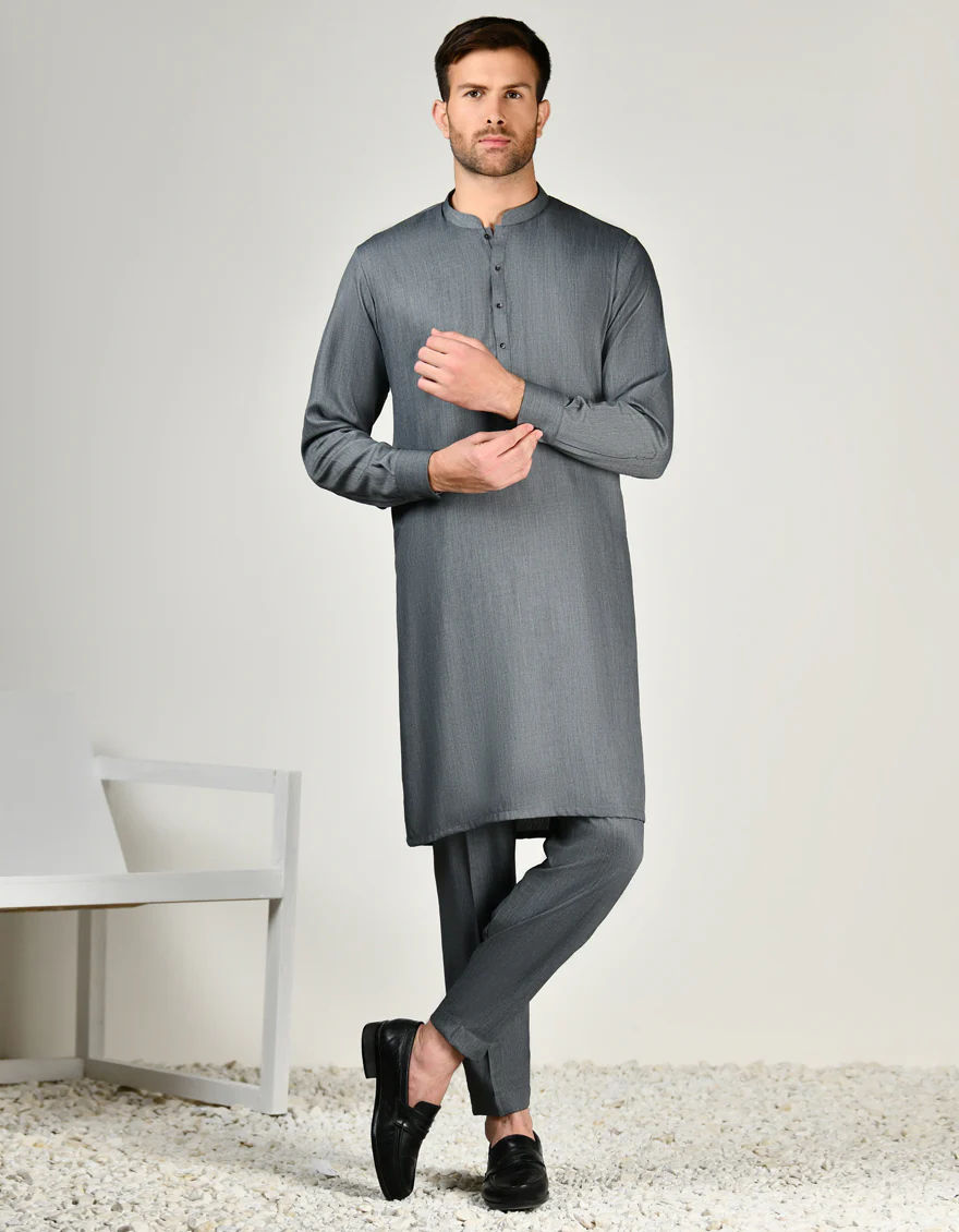 GREY BLENDED KURTA TROUSERS | JJKP-S-91441/S24/JJ9378-CL