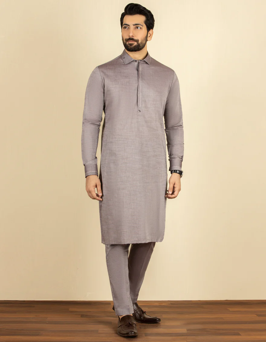 TWO TONE GREY COTTON KURTA TROUSERS | JJKP-S-US-32599/S22/JJ7689-CL