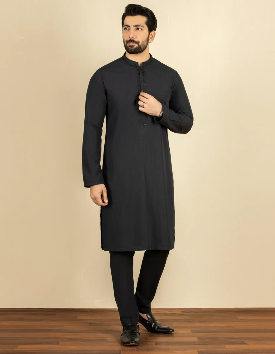 BLACK COTTON KURTA TROUSERS | JJKP-S-US-34192/S22/JJ8234-FL