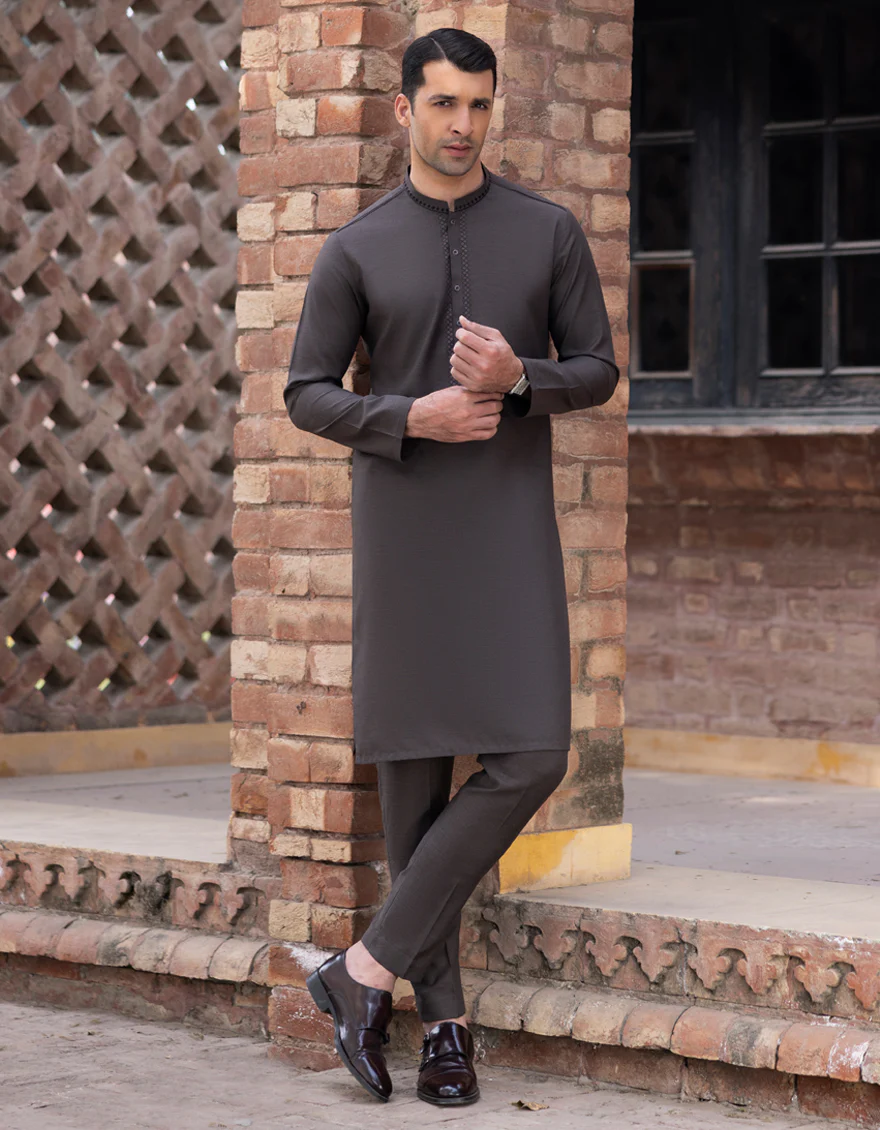 DARK BROWN BLENDED KURTA TROUSERS | JJKP-S-US-34358/S23/JJ8783-SF