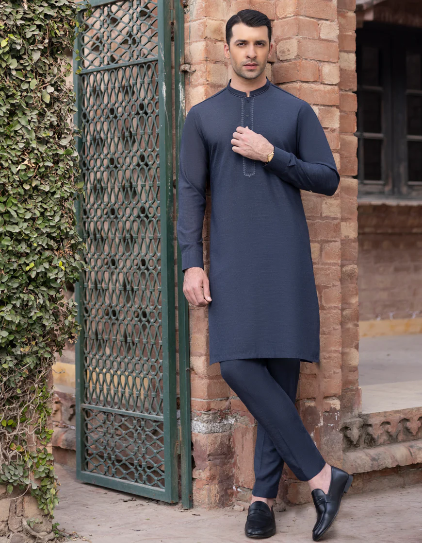 DARK BLUE BLENDED KURTA TROUSERS | JJKP-S-US-34360/S23/JJ8783-SF
