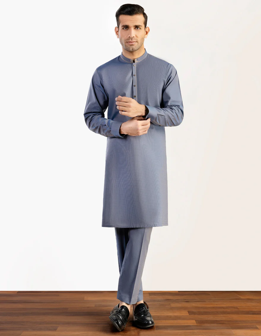 HATCHED BLUE COTTON KURTA TROUSERS | JJKP-S-US-47026/S23/JJ8942-CL