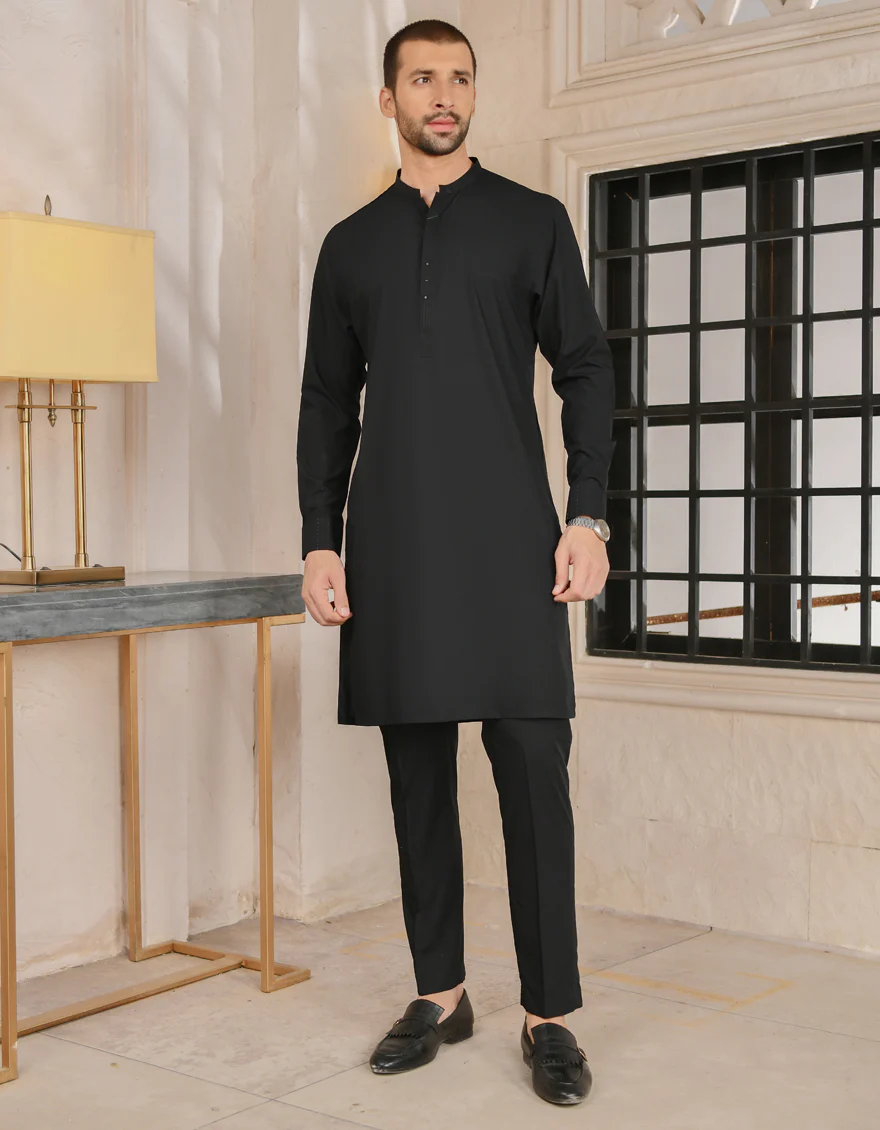 BLACK BLENDED KURTA TROUSERS | JJKP-US-43179/A22/JJ8189-CL