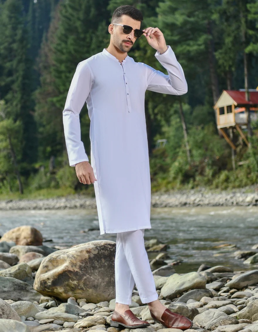 WHITE VISCOSE KURTA TROUSERS | JJKP-US-43192/A22/JJ8346-CL