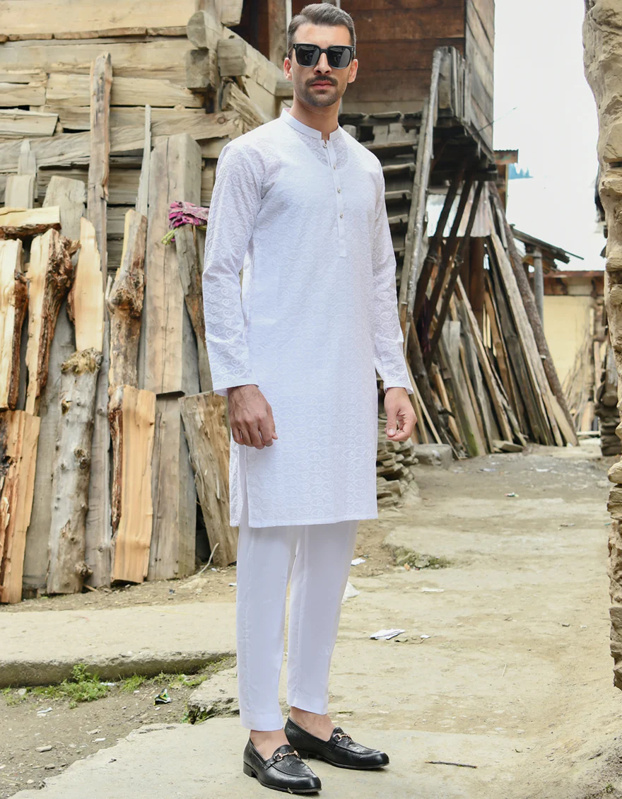 WHITE VISCOSE KURTA TROUSERS | JJKP-US-43200/A22/JJ8426-CL