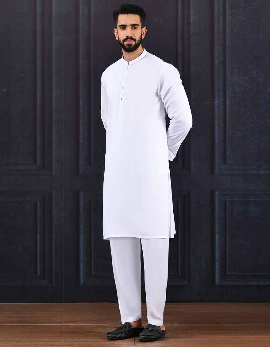 WHITE BLENDED KURTA TROUSERS | JJKP-US-44103/S22/JJ8346-SF