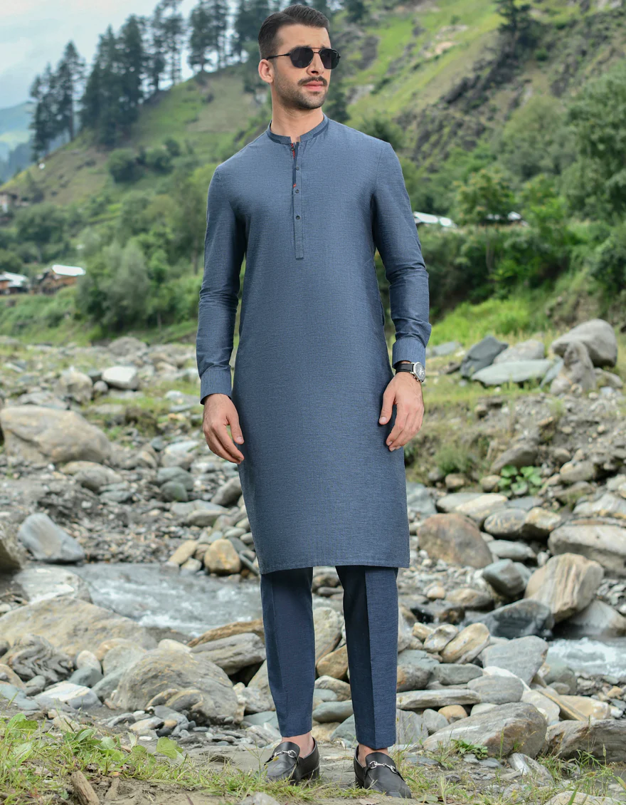 BLUE COTTON KURTA TROUSERS | JJKP-US-44142/A22/JJ8414-CL