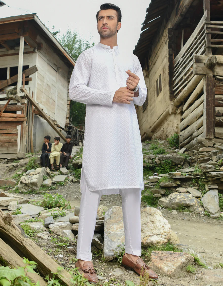 WHITE BLENDED KURTA TROUSERS | JJKP-US-44176/A22/JJ8426-CL