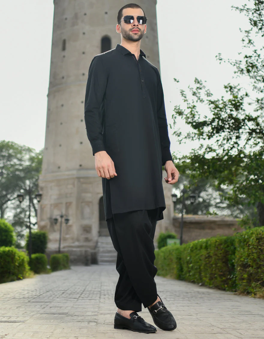 BLACK COTTON KURTA TROUSERS | JJKP-US-45015/S22/JJ8207-CL