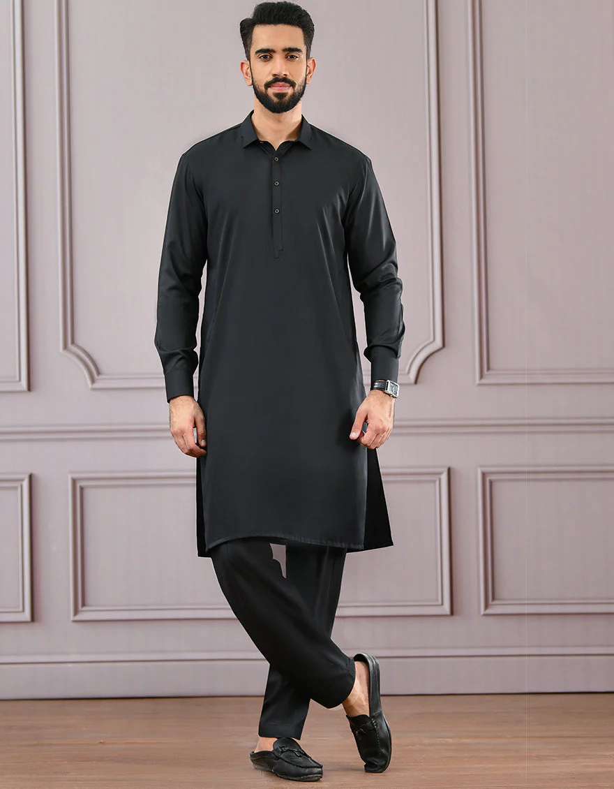BLACK BLENDED KURTA TROUSERS | JJKP-US-45018/S22/JJ8346-CL